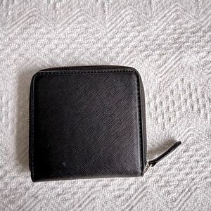 Barneys New York Black Saffiano Leather Zip Around Wallet, New w/ Small Defect